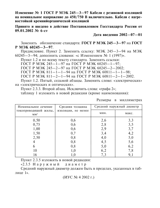 Изменение №1 к ГОСТ Р МЭК 60245-3-97  (фото 1 из 1)