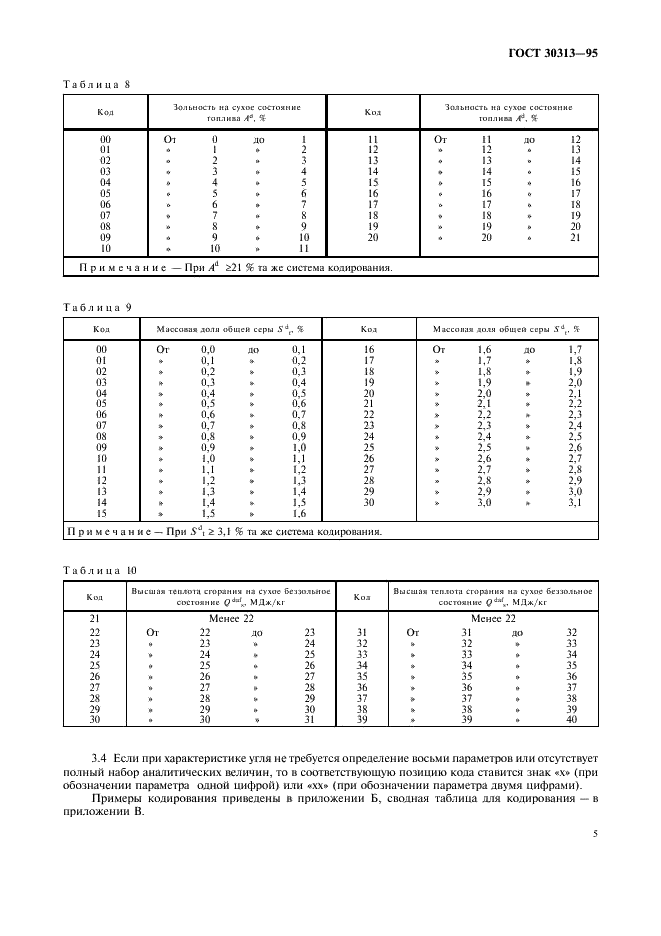 ГОСТ 30313-95 Угли каменные и антрациты (Угли среднего и высокого рангов). Кодификация (фото 8 из 15)