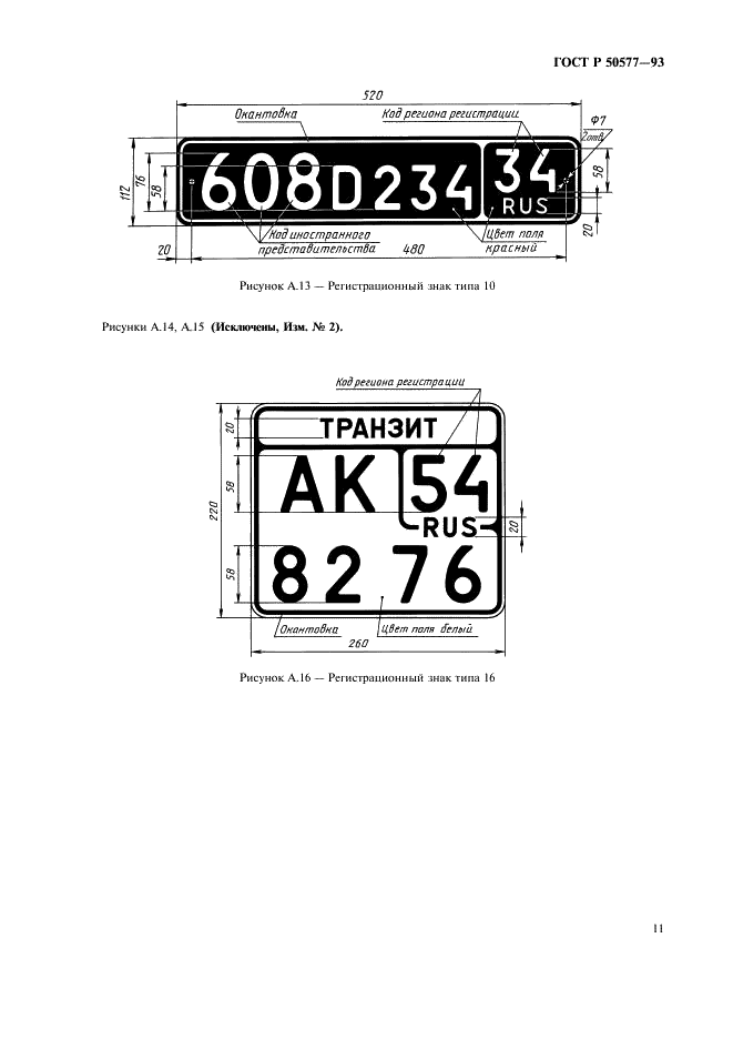 ГОСТ Р 50577-93 Знаки государственные регистрационные транспортных средств. Типы и основные размеры. Технические требования (фото 14 из 27)