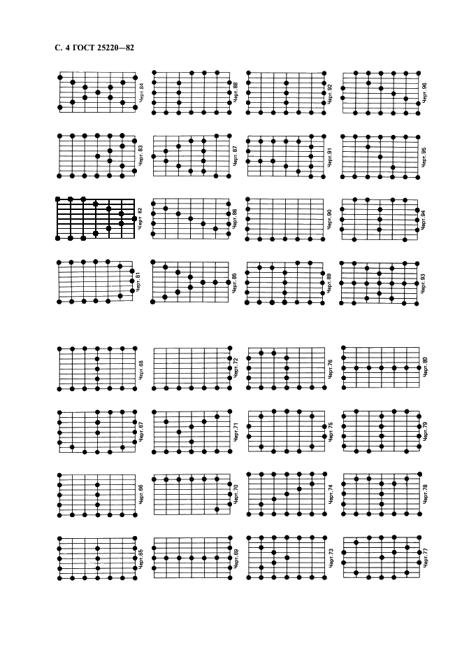 ГОСТ 25220-82 Шрифты мозаичные для телеграфных буквопечатающих аппаратов пятиэлементного кода. Размеры символов и их начертание (фото 6 из 8)