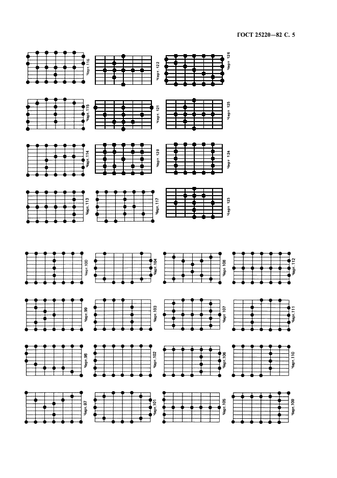 ГОСТ 25220-82 Шрифты мозаичные для телеграфных буквопечатающих аппаратов пятиэлементного кода. Размеры символов и их начертание (фото 7 из 8)