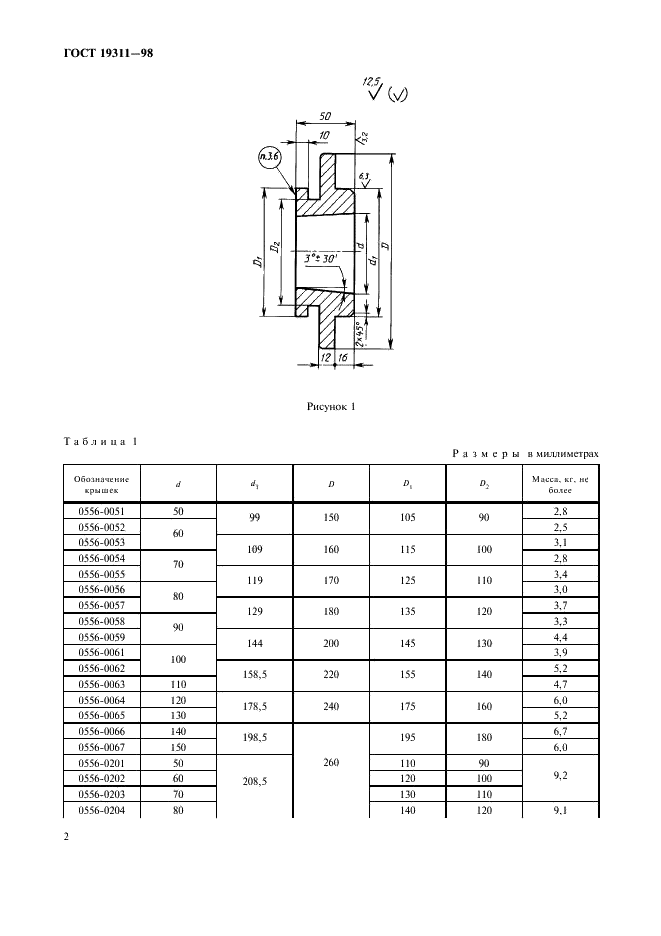 ГОСТ 19311-98 Крышки для центробежных изложниц. Конструкция и размеры (фото 4 из 8)