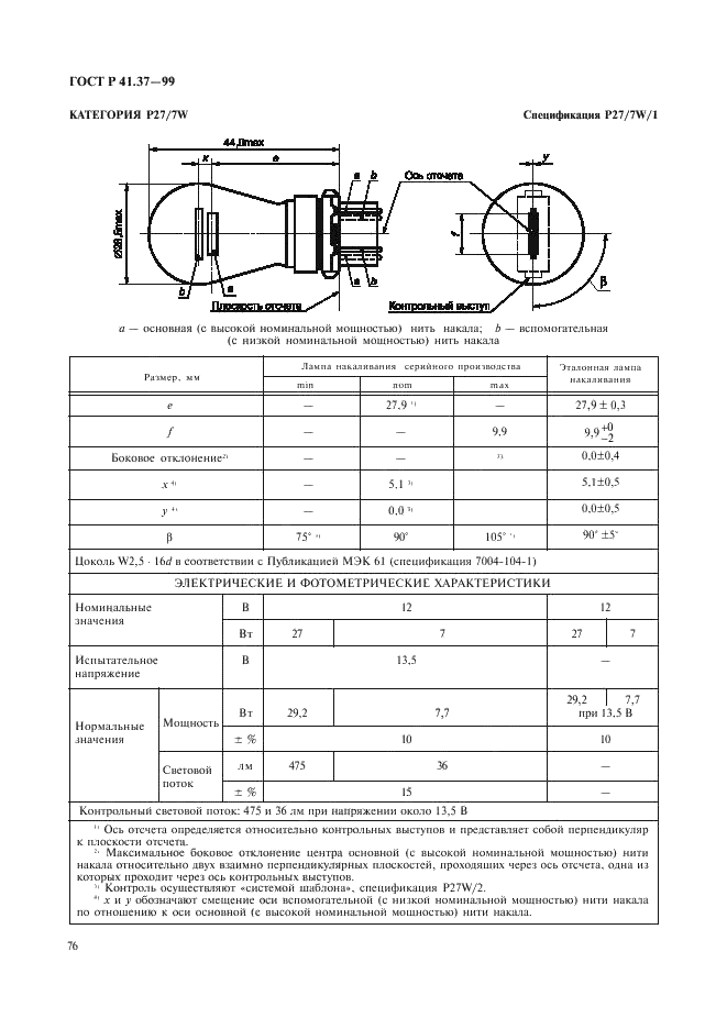 ГОСТ Р 41.37-99 Единообразные предписания, касающиеся официального утверждения ламп накаливания, предназначенных для использования в официально утвержденных огнях механических транспортных средств и их прицепов (фото 79 из 120)