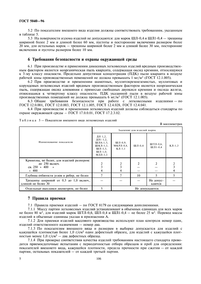 ГОСТ 5040-96 Изделия огнеупорные и высокоогнеупорные легковесные теплоизоляционные. Технические условия (фото 7 из 9)