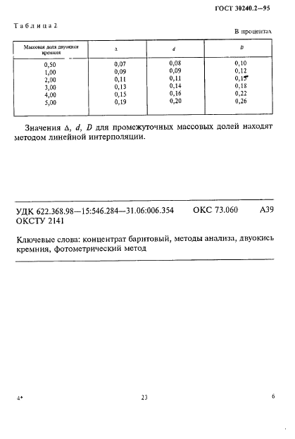 ГОСТ 30240.2-95 Концентрат баритовый. Фотометрический метод определения двуокиси кремния (фото 6 из 6)