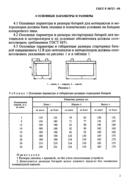 ГОСТ Р 50727-95 Батареи аккумуляторные свинцовые для мотоциклов и мотороллеров. Термины, основные параметры и размеры (фото 5 из 8)
