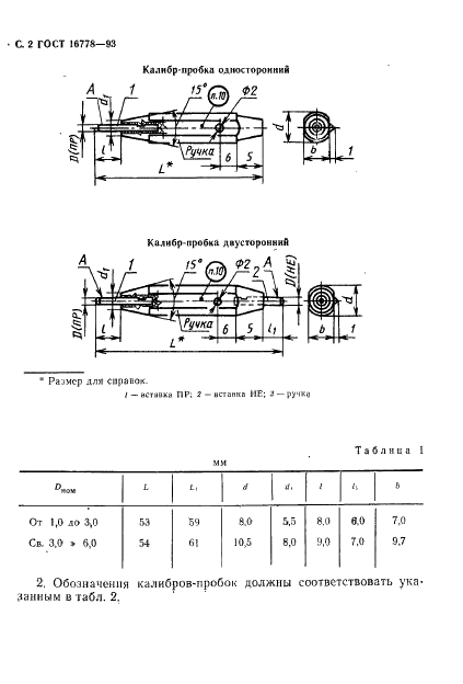 ГОСТ 16778-93 Калибры-пробки гладкие, оснащенные твердым сплавом, для диаметров от 1 до 6 мм. Размеры (фото 4 из 8)